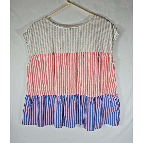 Set of 3 Style & Co Red White Blue Stripe Cap Sleeve Ruffle Hem Cotton Sz XL - Picture 3 of 15